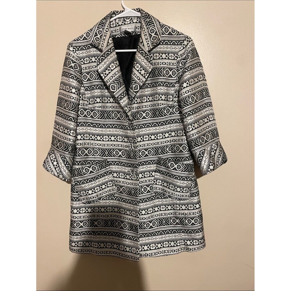 Nine West Black & White Geometric Blazer silk size Medium